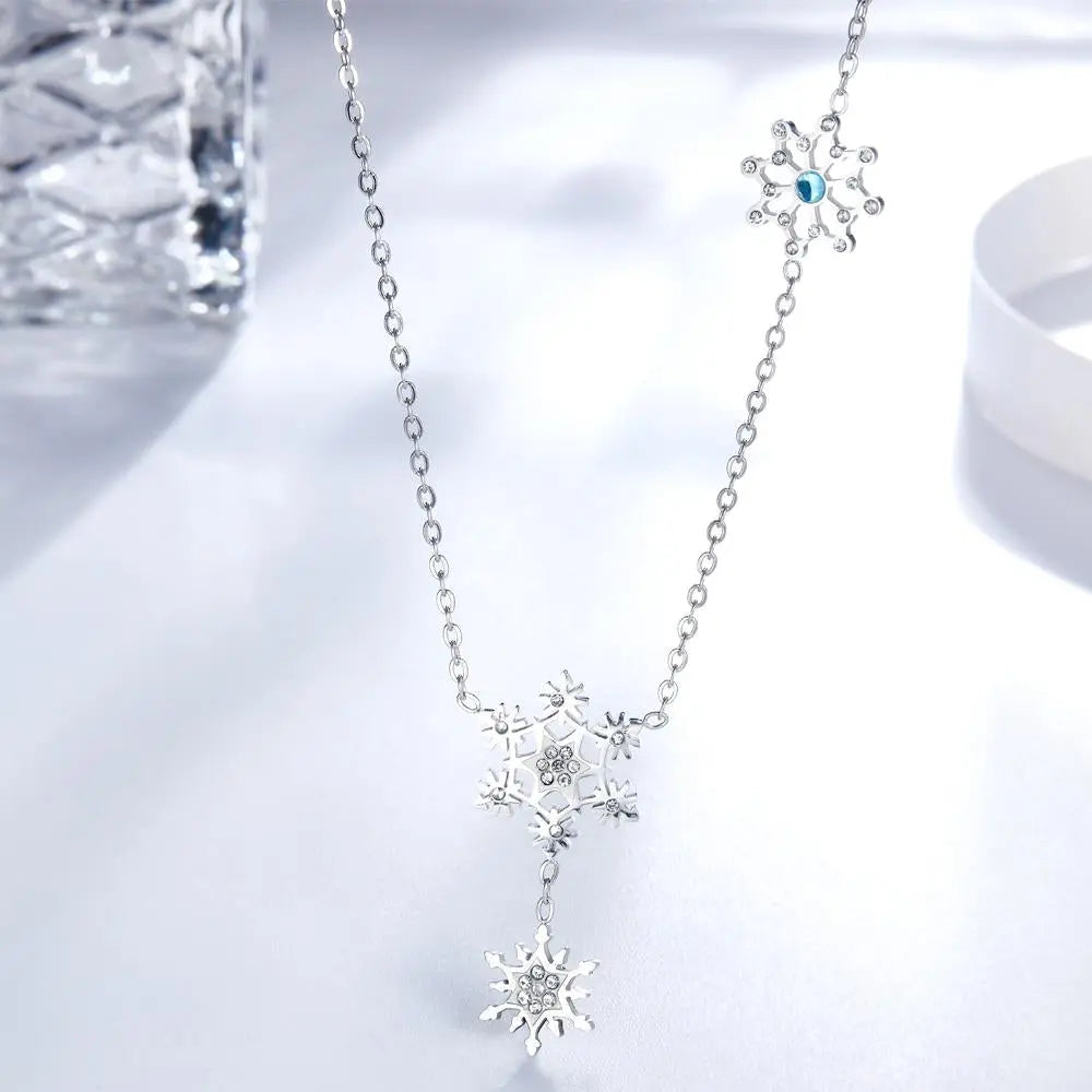 Snowflake Collier Tassel Long Necklace With Zirconia Luxury Fine Gifts For Woman Steel Color Pendant Necklace 2022 asonjewelry